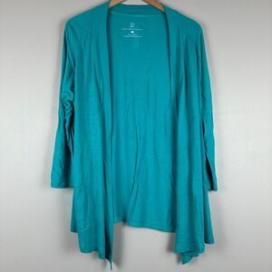 New York Company Womens Large‎ Teal Waterfall Jersey Cardigan Minimal Chic